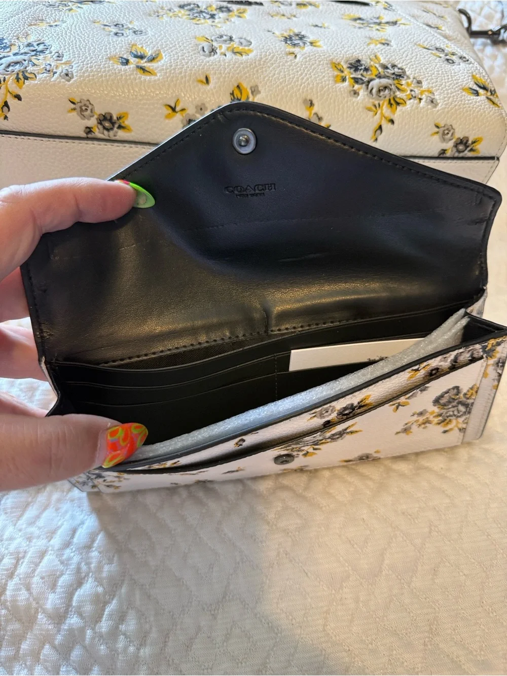 Coach NWT Floral Leather Satchel and Wallet Set in White/Yellow
